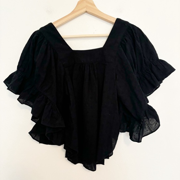 Madewell BLACK Square Neck Flutter Sleeve Top Size XXS EUC - Picture 1 of 13